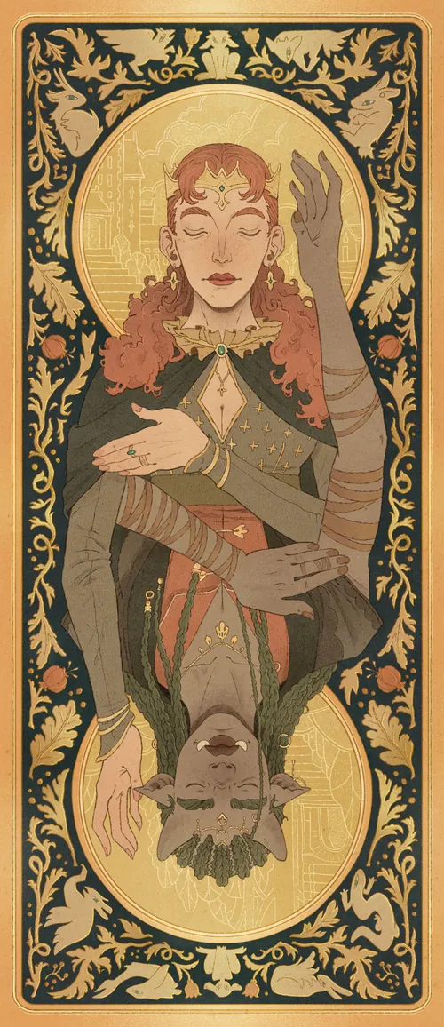 Guidance deck card back artwork by Mart Lett featuring an ornate woman motif