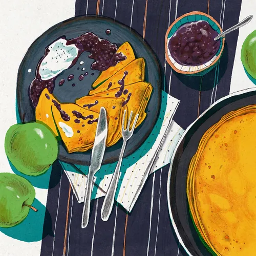 Crepes with berries and cream by Mart Lett