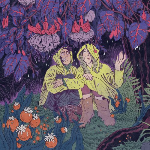 Mart Lett illustration of two figures beneath a giant purple-leaved tree