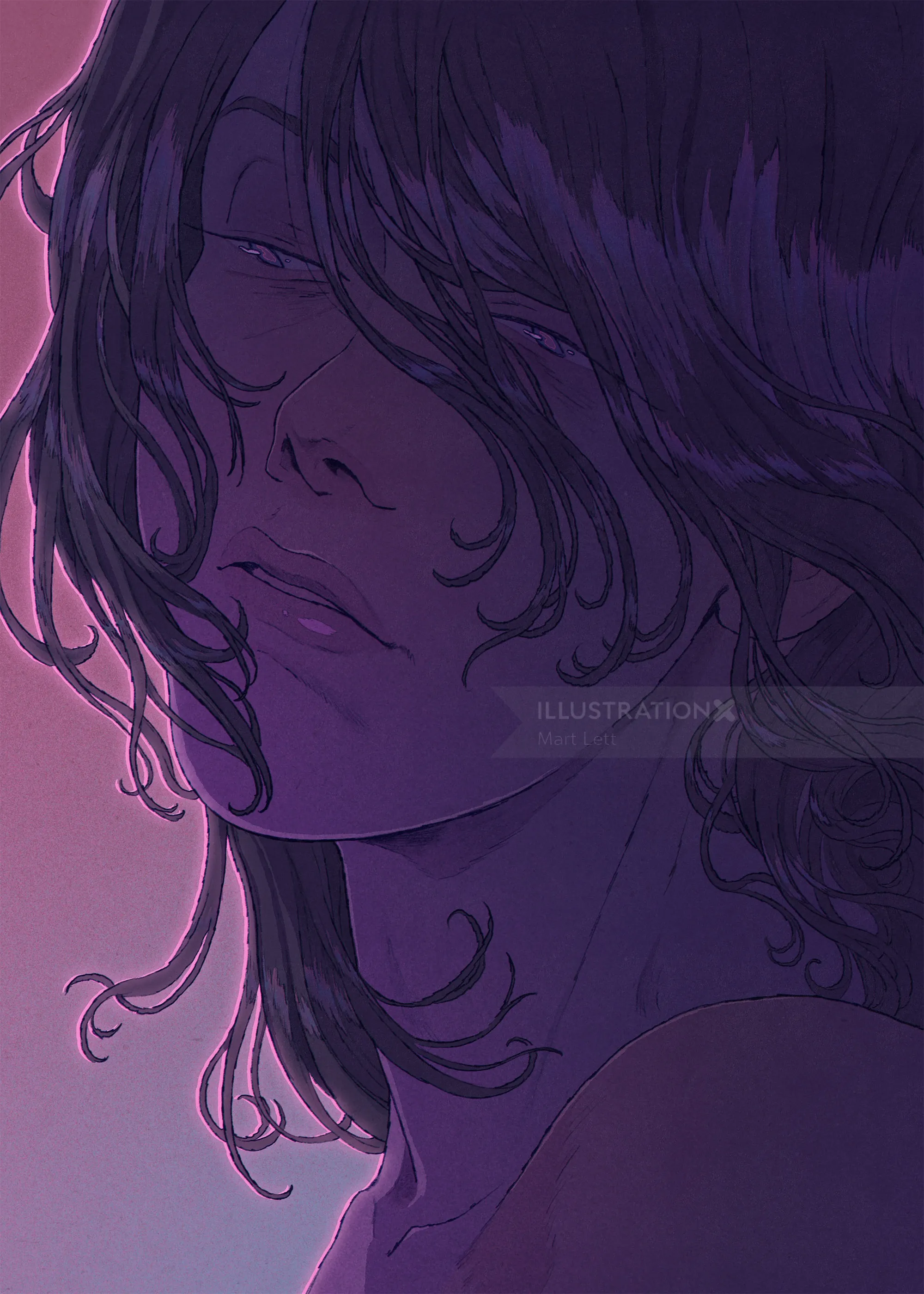 Mart Lett's lilac portrait of a thoughtful girl