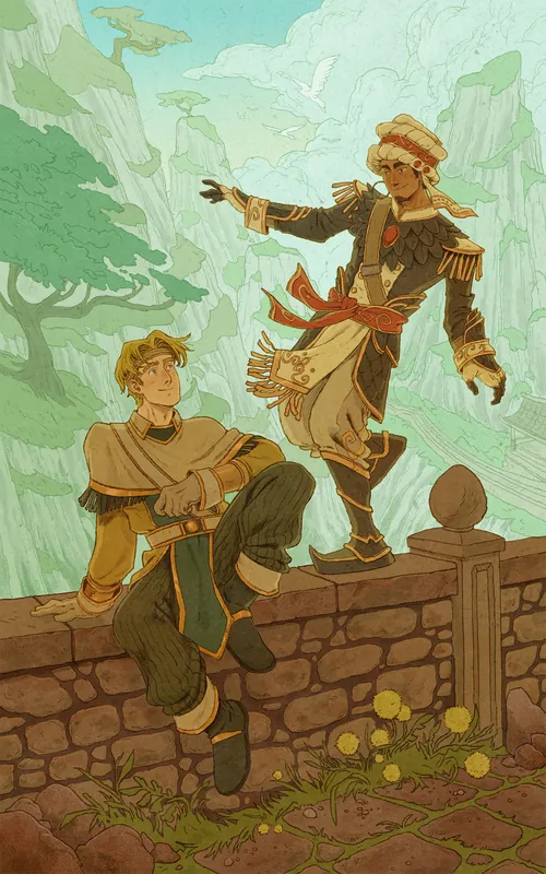 Mart Lett illustration of Wrathion and Anduin on a stone wall