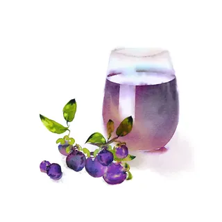 Watercolor of blueberries and a glass of water by Marta Spendowska