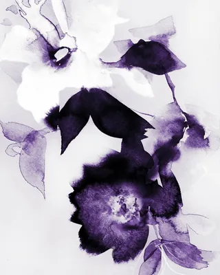 Abstract floral watercolor painting in purple and black by Marta Spendowska
