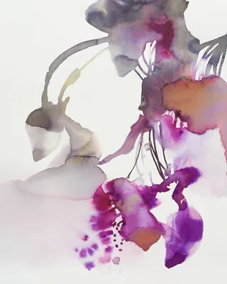 Abstract floral watercolor painting by Marta Spendowska with purple and mauve hues