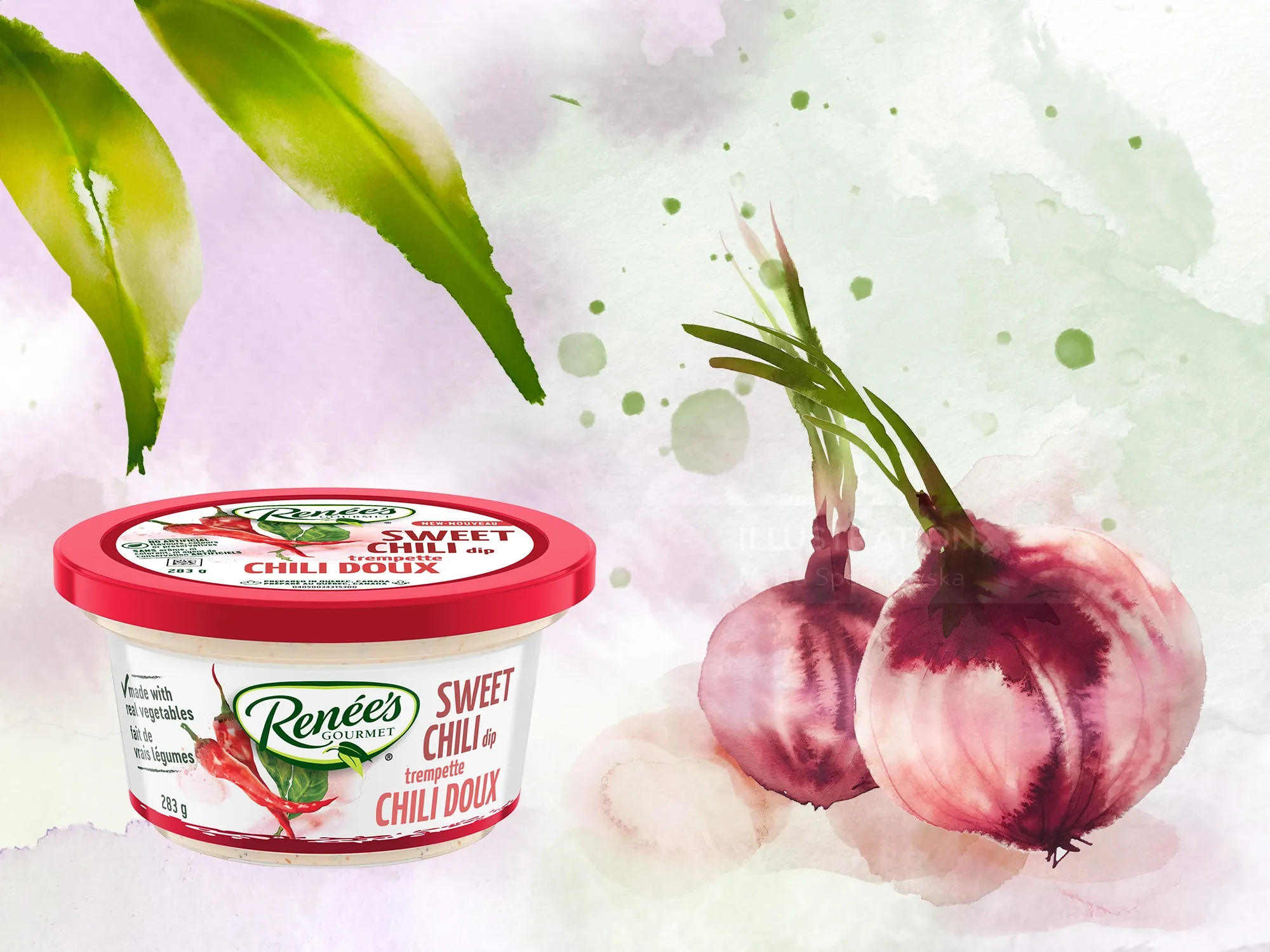 Sweet chili sauce container and red onions painting by Marta Spendowska