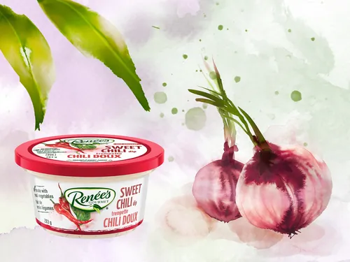 Sweet chili sauce container and red onions painting by Marta Spendowska
