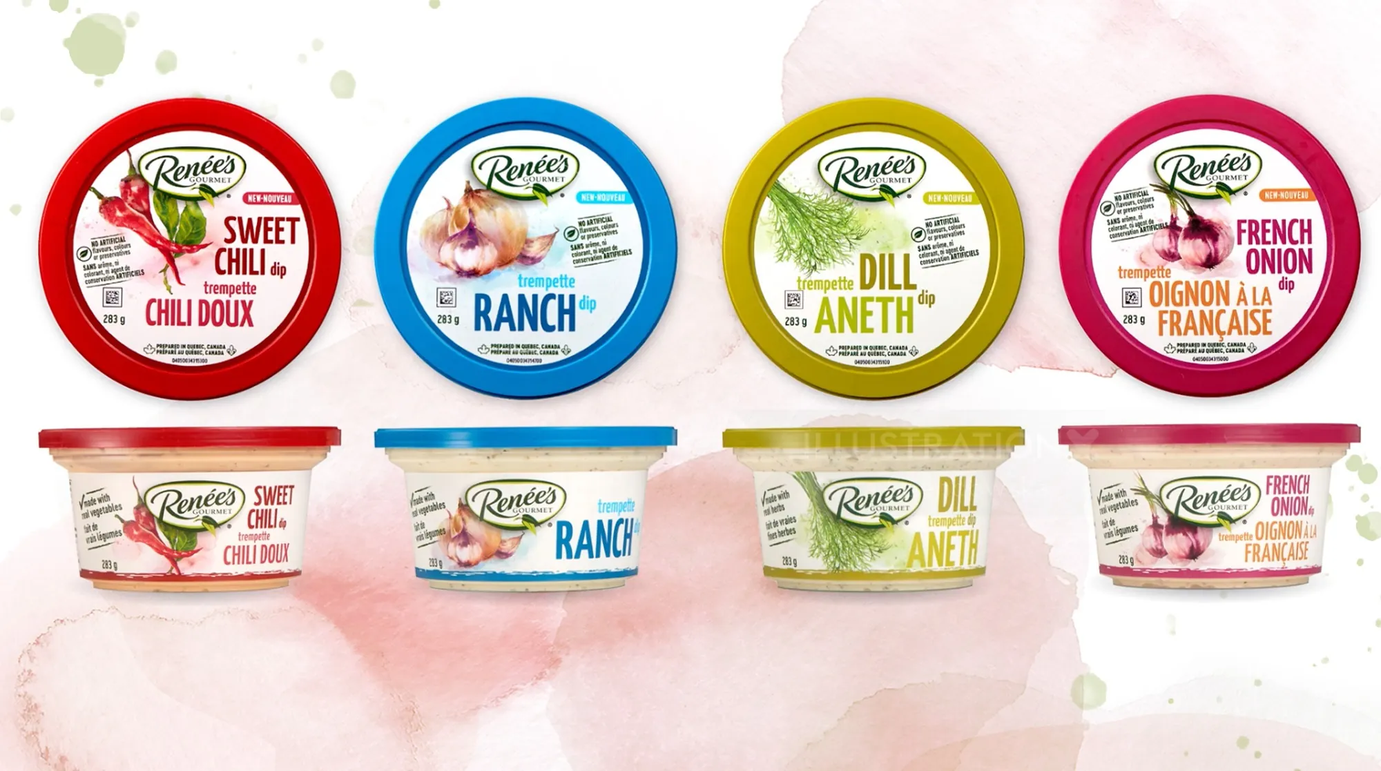 Dip containers for Ranch, Dill, Sweet Chili, and French Onion by Marta Spendowska