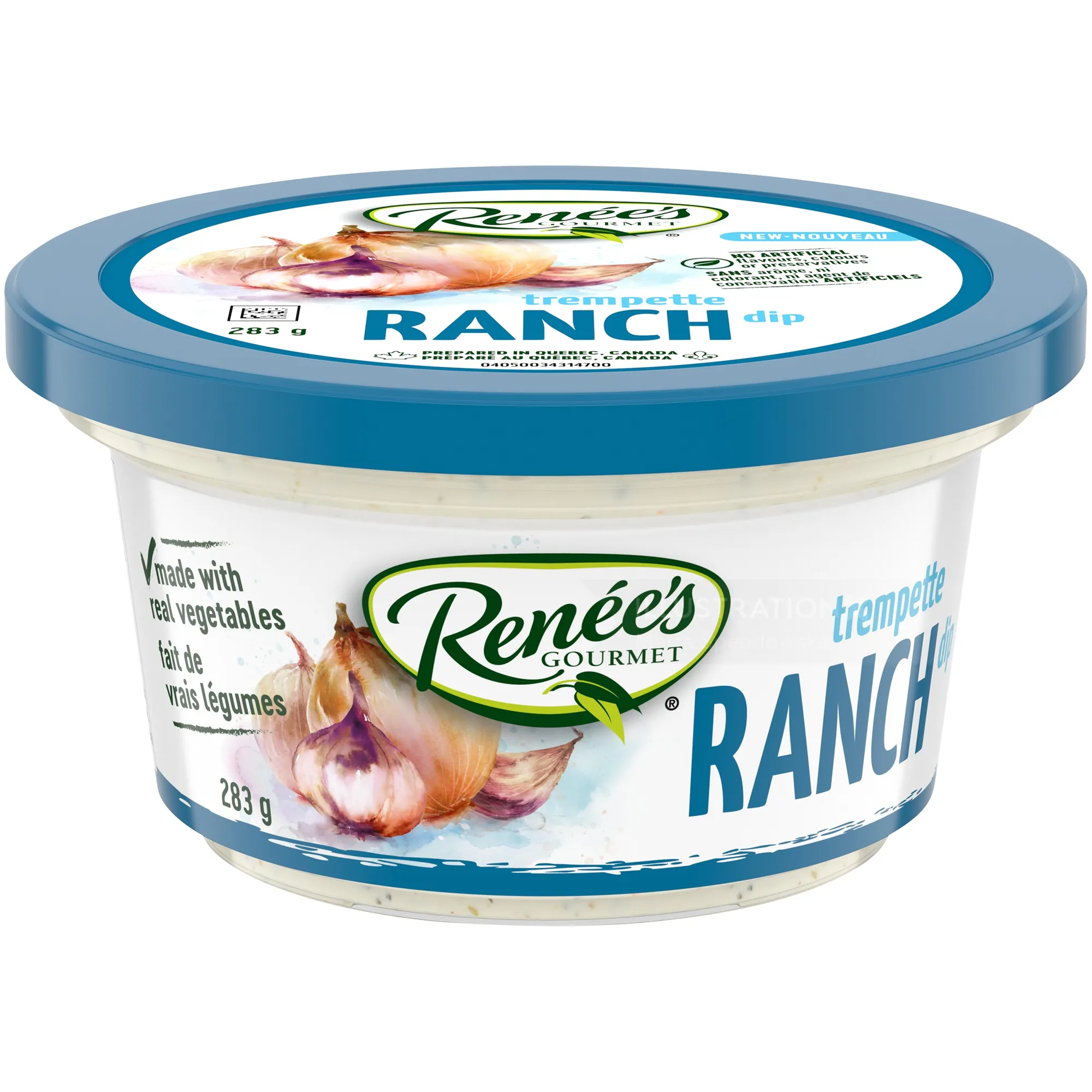 Renée's Gourmet ranch dip container with garlic illustration by Marta Spendowska