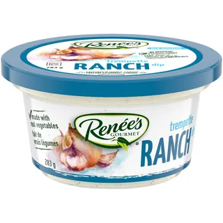 Renée's Gourmet ranch dip container with garlic illustration by Marta Spendowska