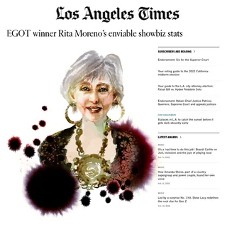 Illustration of EGOT winner Rita Moreno on Los Angeles Times cover by Marta Spendowska