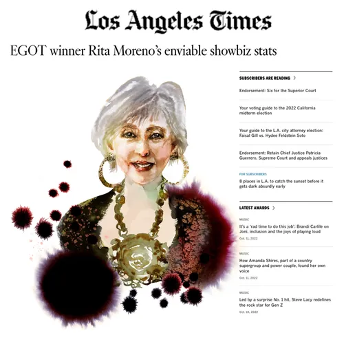 Illustration of EGOT winner Rita Moreno on Los Angeles Times cover by Marta Spendowska
