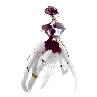 Fashion illustration of woman wearing an elegant flowing dress