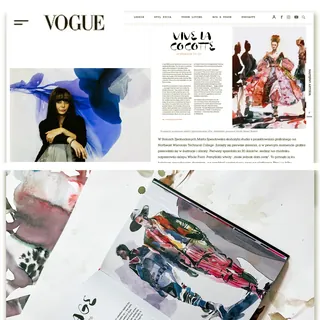 Vogue magazine open to fashion illustrations and editorial text