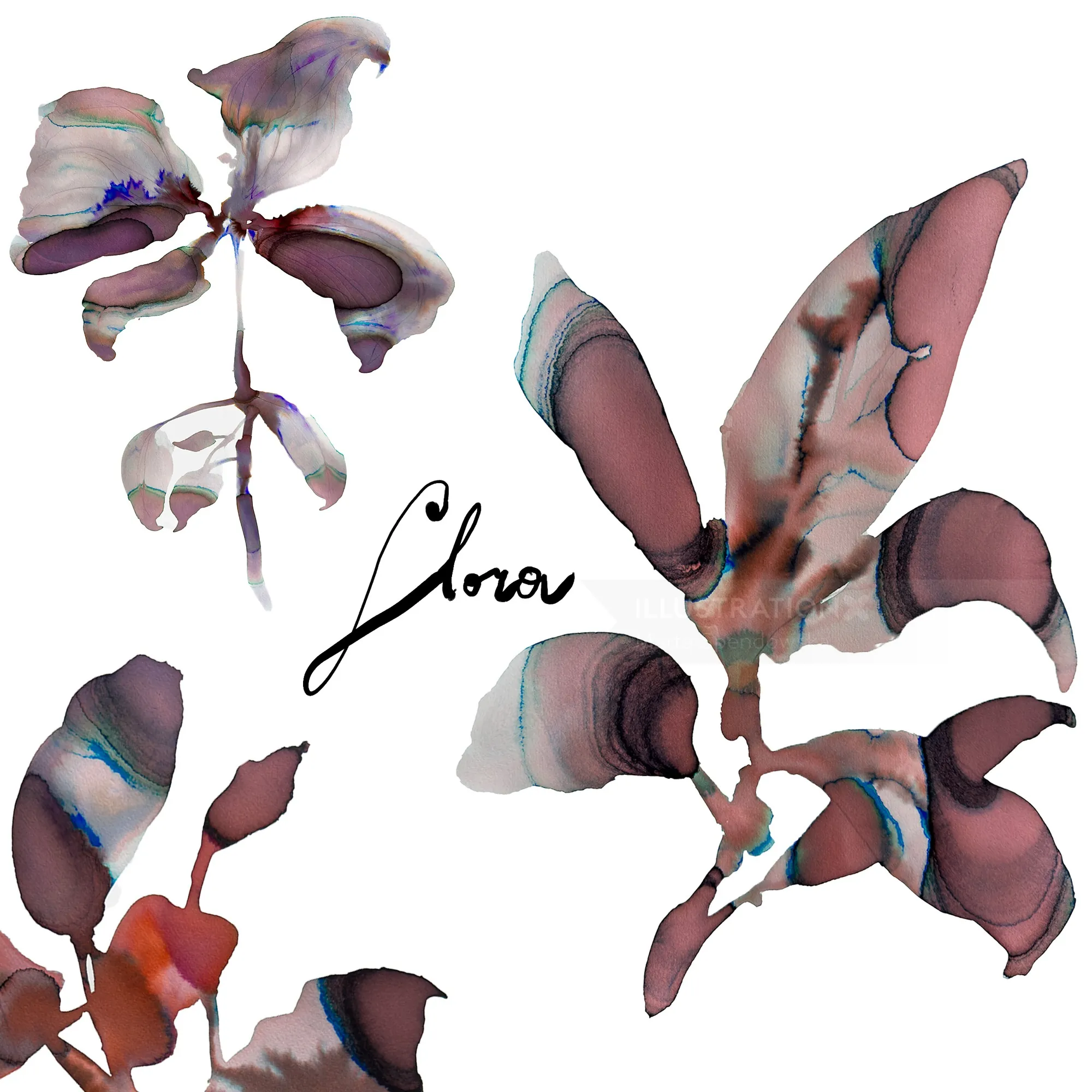 Abstract watercolor flowers with soft, blended colors and organic shapes