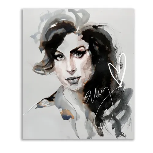 Watercolor portrait of a woman with dark hair and expressive eyes