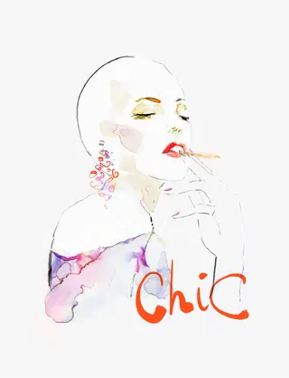 Watercolor illustration of a stylish woman smoking, by Marta Spendowska