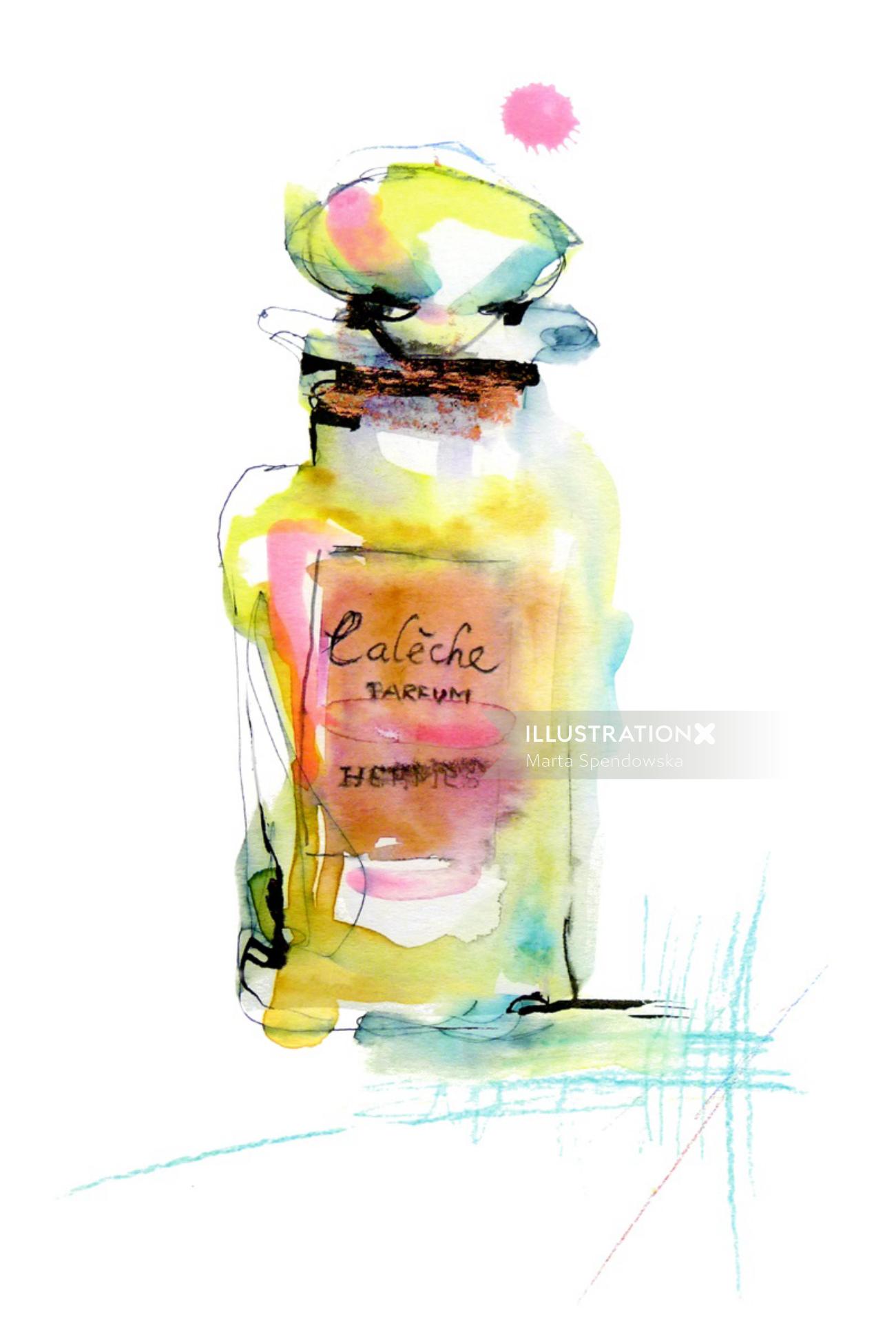 Watercolor of perfume bottle