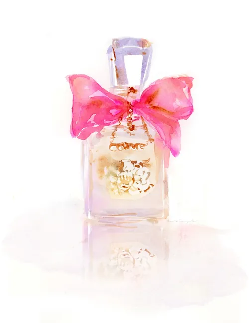Glass perfume bottle with pink bow by Marta Spendowska