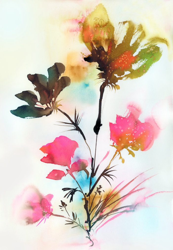 Colorful water paint illustration of flowers