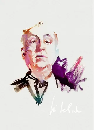 Watercolor portrait of Alfred Hitchcock by Marta Spendowska
