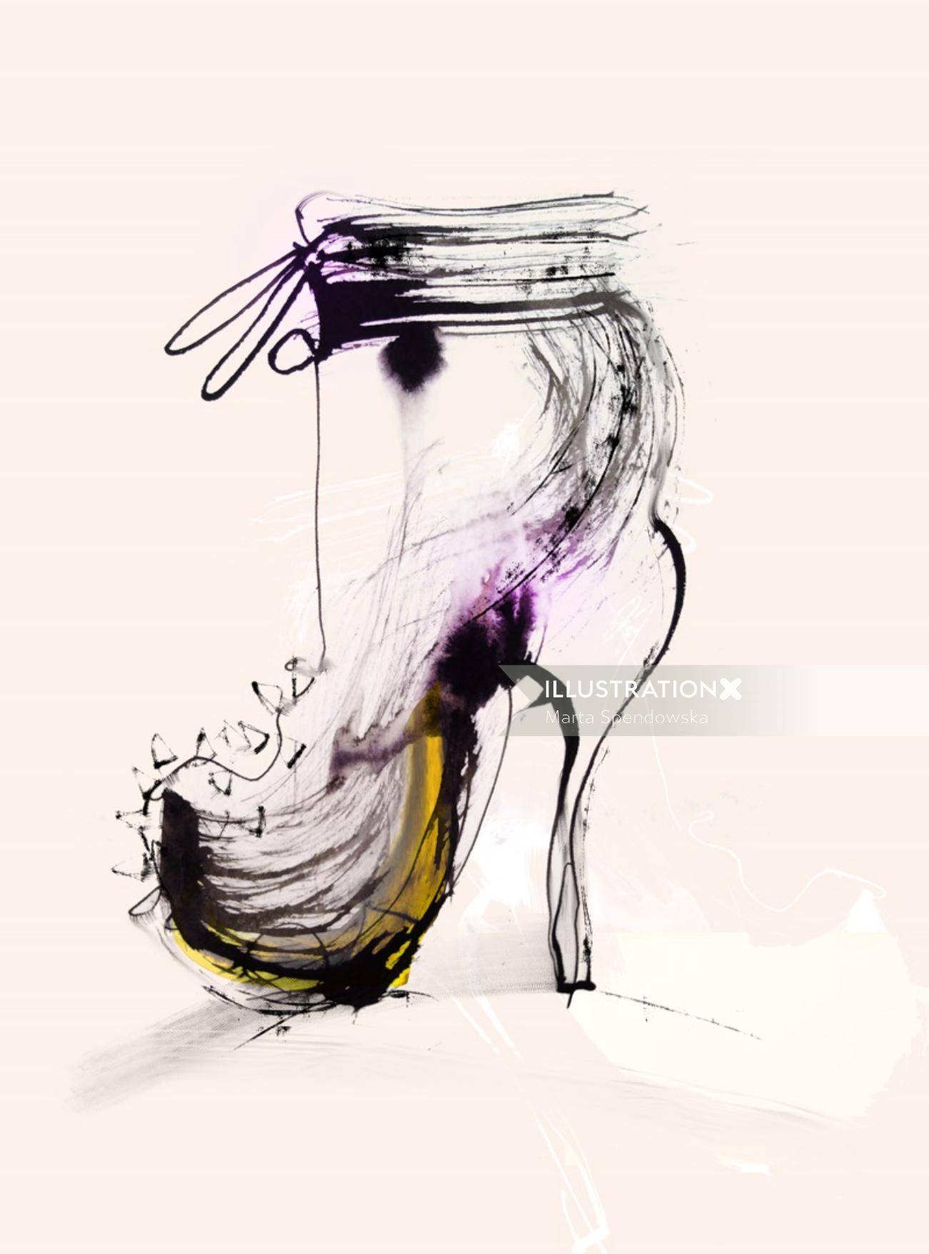 Water color of lady heel