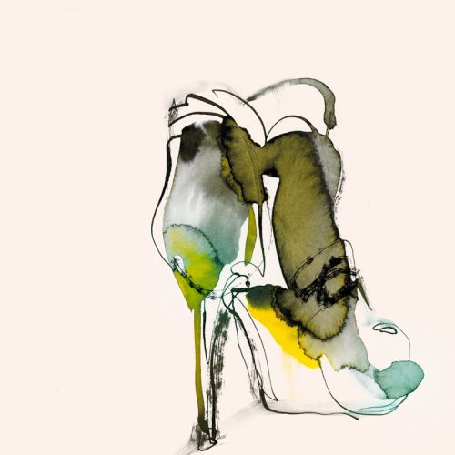 Watercolor and ink sketch of a high heel shoe by Marta Spendowska