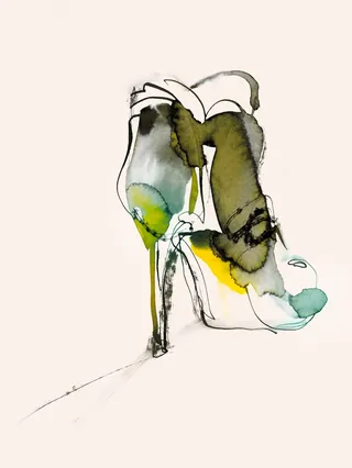 Watercolor and ink sketch of a high heel shoe by Marta Spendowska