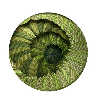 Abstract green leaf spiral pattern artwork by Martha von Maydell