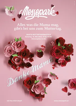 Mothers Day advertisement with paper roses and German text by Martha von Maydell