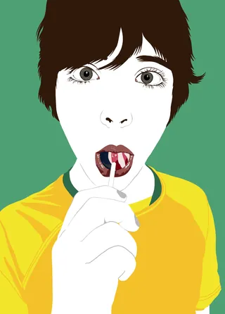 Illustration of person sucking a lollipop candy by Martha von Maydell