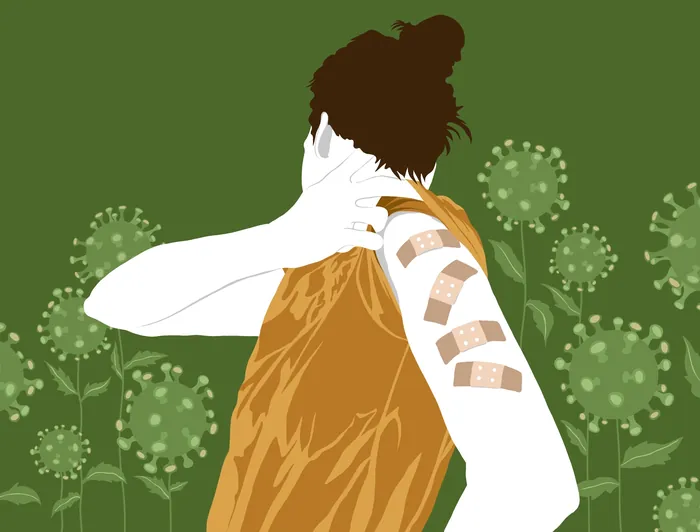 Person with bandages on arm after vaccination by Martha von Maydell