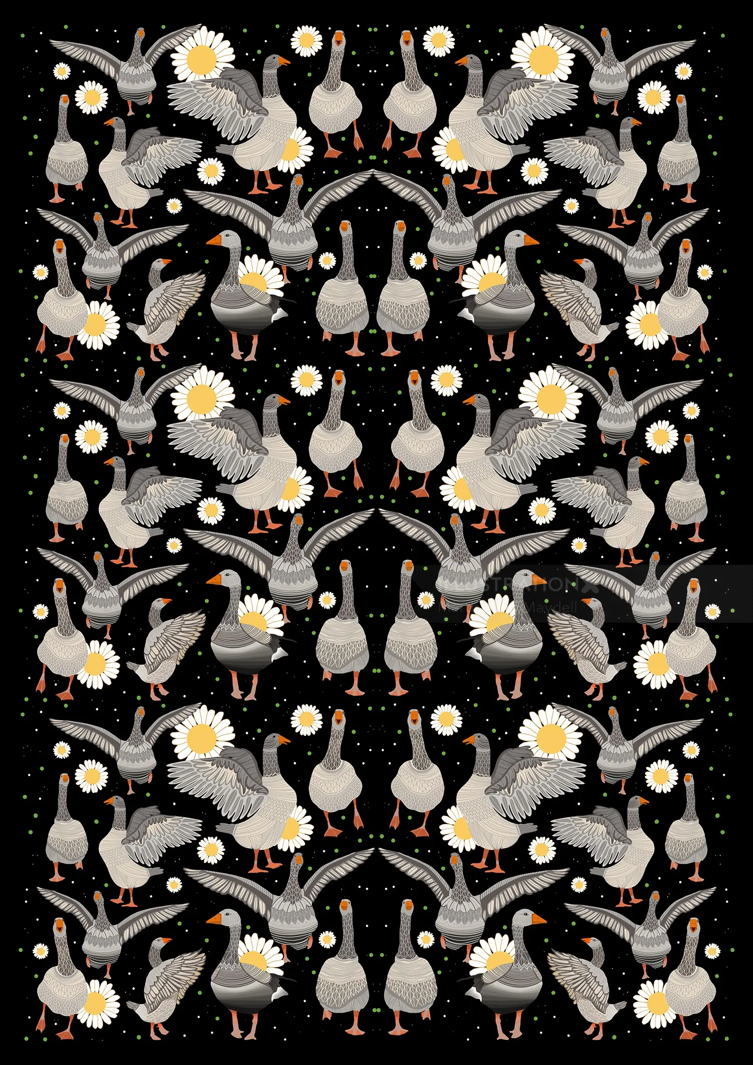 Symmetrical pattern of geese and ducks by Martha von Maydell