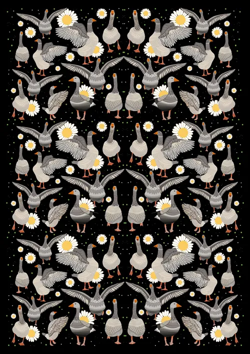 Symmetrical pattern of geese and ducks by Martha von Maydell