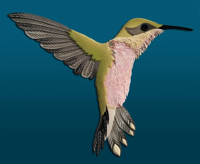 Intricate hummingbird illustration with detailed feathers by Martha von Maydell