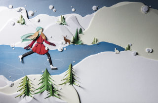 Arte en papel de patinaje sobre nieve. 