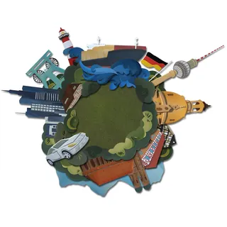 Collage of German landmarks around a globe by Martha von Maydell