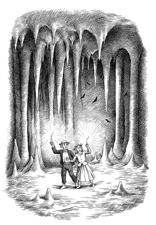 Couple noir et blanc dans une grotte