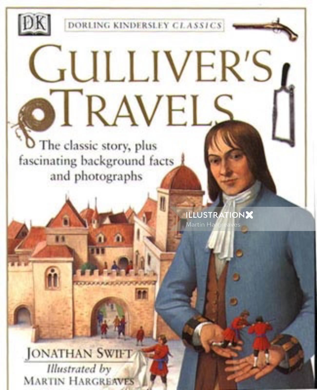Illustration de la page de couverture des voyages de Gulliver