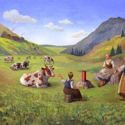 People sitting with cows