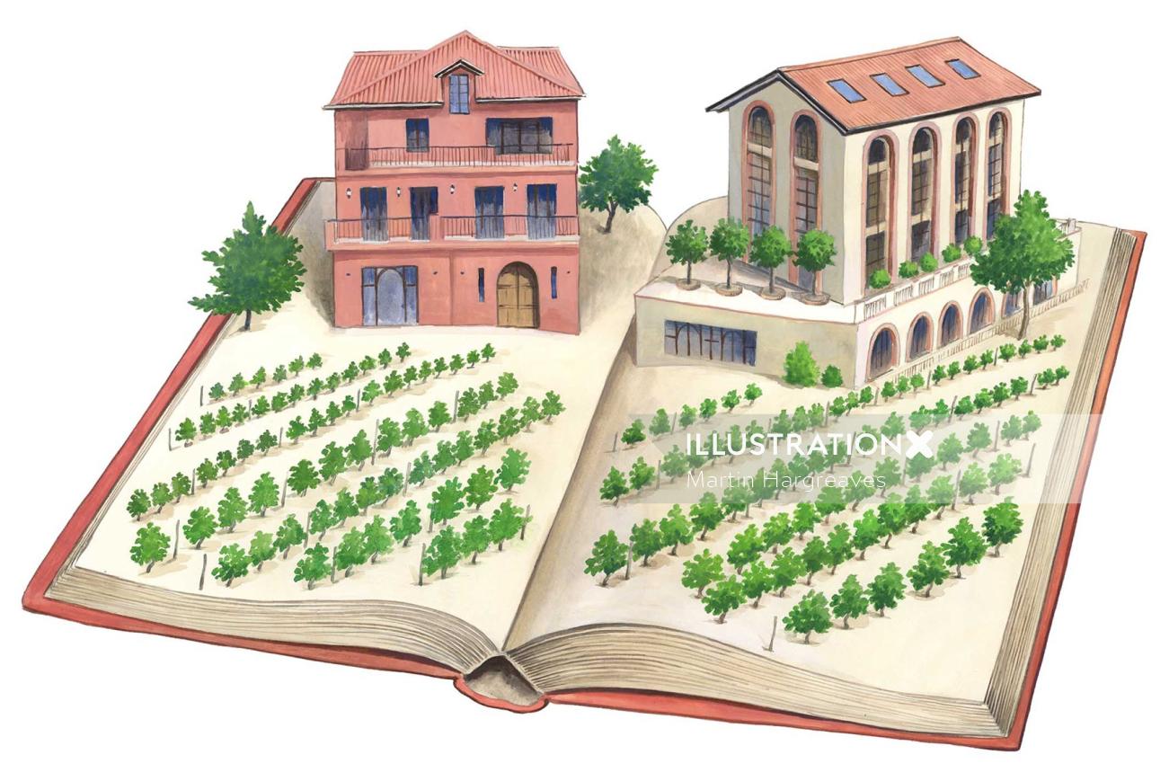Casa de arquitectura con agricultura