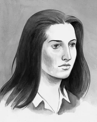 Black and white portrait of a woman with long hair by Martin Hargreaves