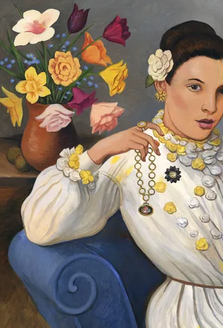 Portrait of a woman with jewelry and flowers by Martin Hargreaves