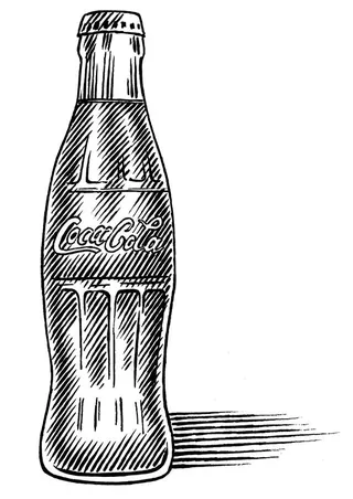 Black and white sketch of a classic Coca-Cola glass bottle