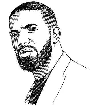 Line drawing of a man with short hair and beard wearing a blazer