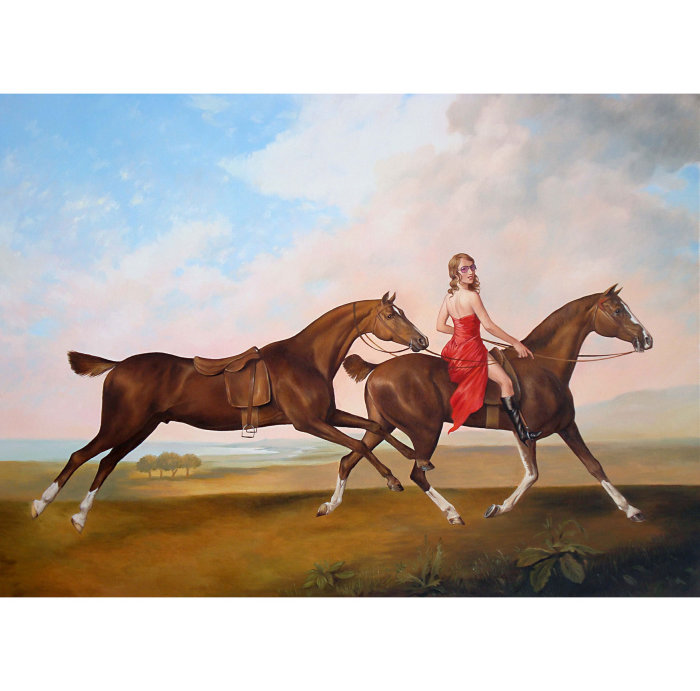 动物女孩骑乘马