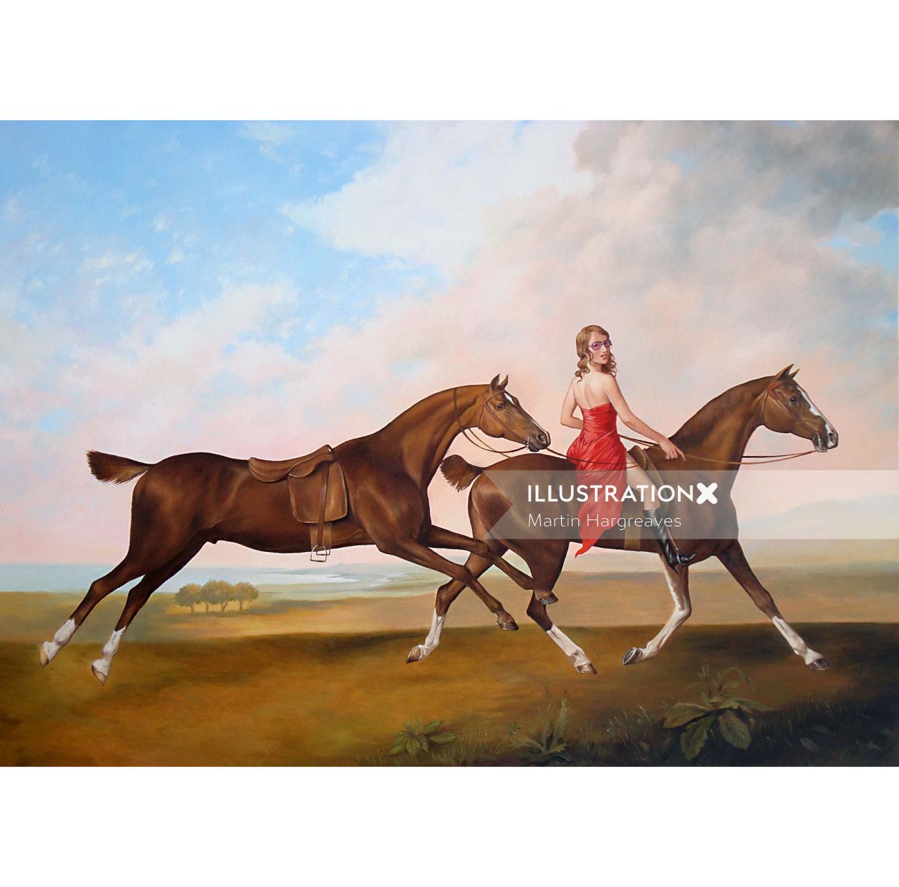 Animals girl riding horse