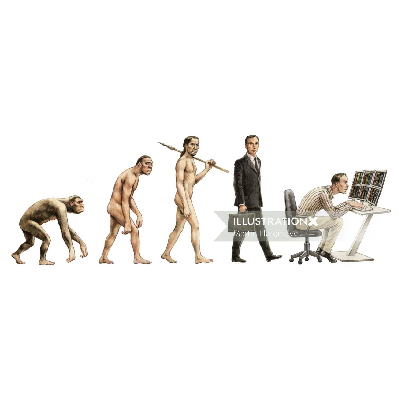 Evolution of man illustration by  Martin Hargreaves 