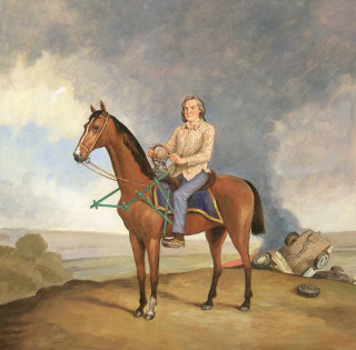 Historical man riding horse