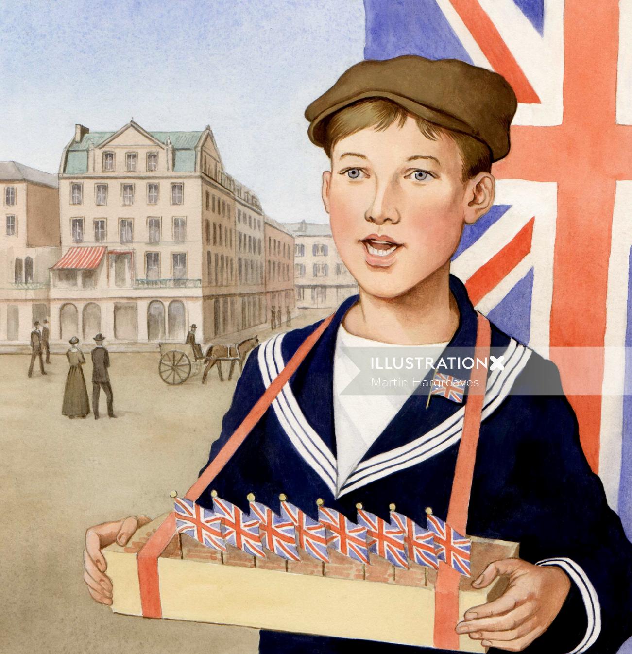英国の旗を持つ子供