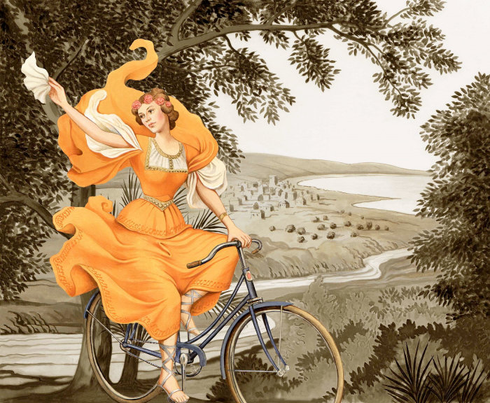 Mujer, equitación, bicicleta